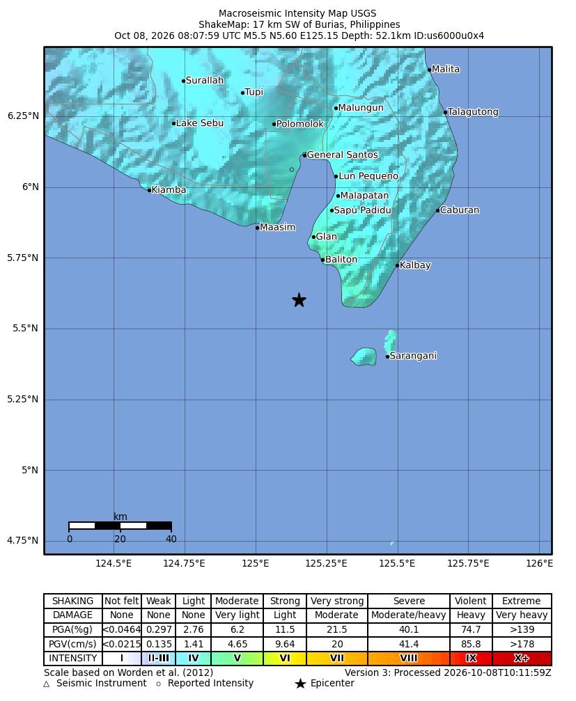 USGS shaking intensity map for this earthquake