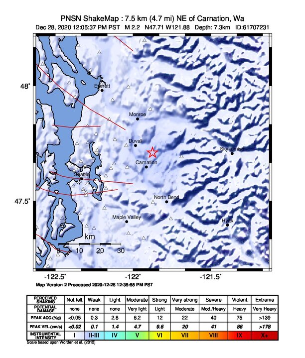 USGS ShakeMap intensity contours for the M2.2 earthquake near 3 km ENE of Lake Marcel-Stillwater, Washington