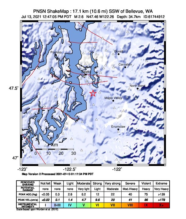 USGS ShakeMap intensity contours for the M2.8 earthquake near 0 km S of Boulevard Park, Washington