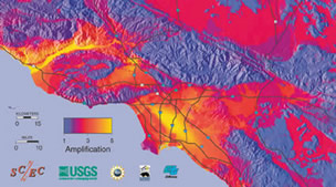 image of expected shaking amplification in LA Basin